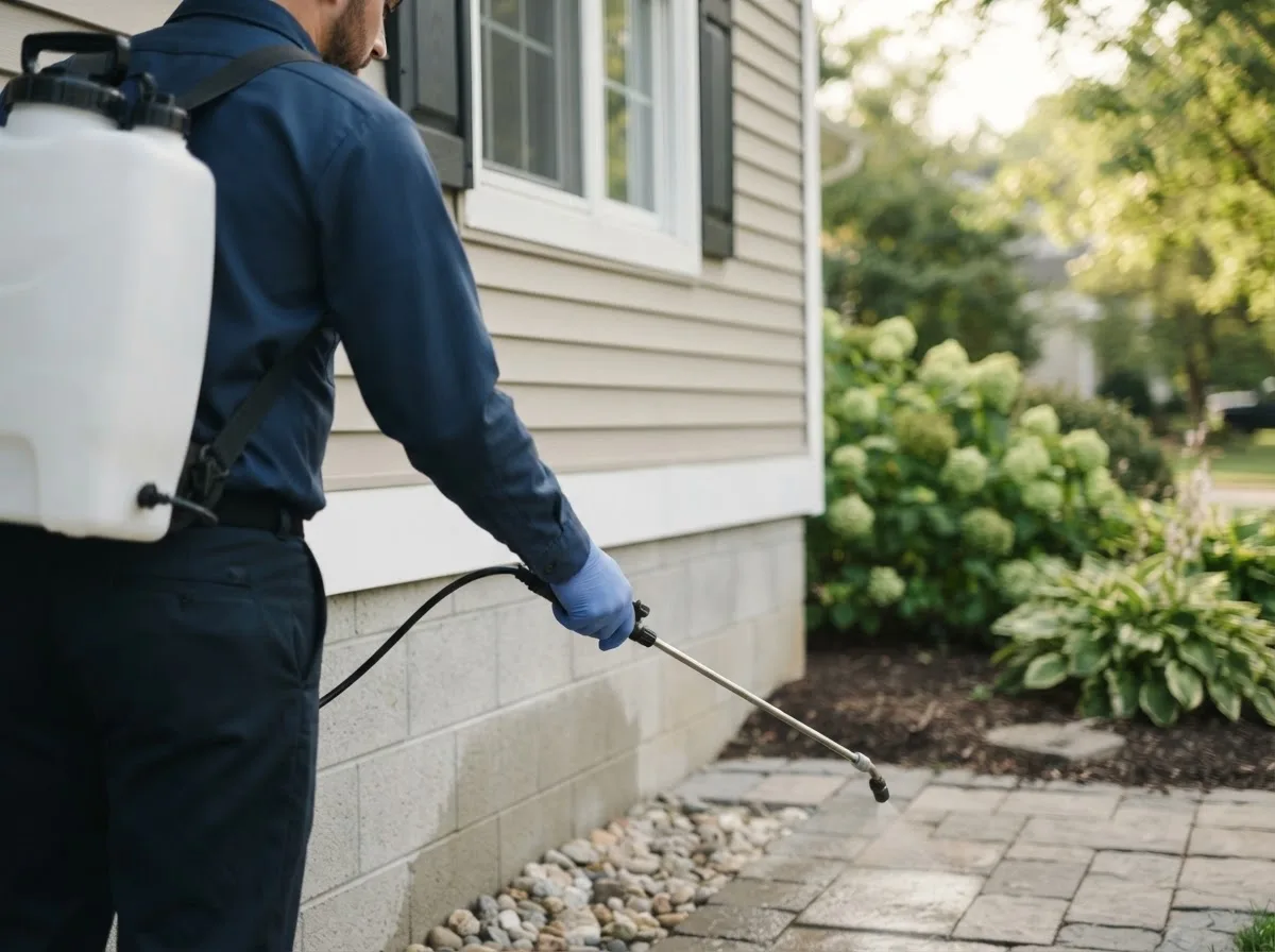 Pest control technician inspecting a home in Foxhome, MN